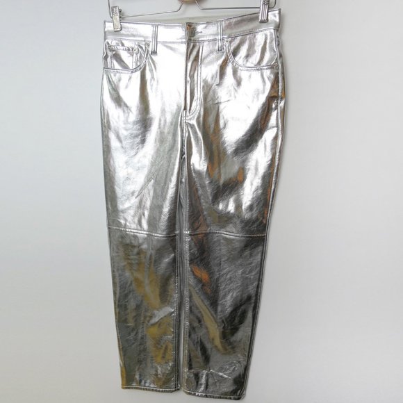 Gap Cheeky Straight High Rise Silver Vegan Leather Pants Size 28 - Picture 5 of 14